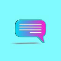 Minimal gradient chat bubble isolated on turquoise color background. Concept of social media messages, SMS, comments. Creative 3D effect vector illustration.