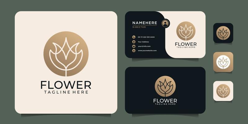 Feminine elegance lotus hotel resort flower logo design with business card