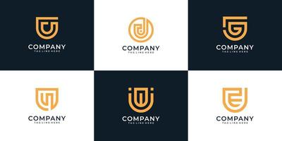 conjunto de elementos de diseño de logotipo de letra u creativa vector