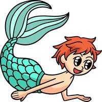 Swimming Merman Cartoon Colored Clipart vector