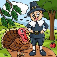 Thanksgiving Pilgrim Boy Colored Cartoon vector