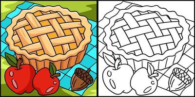 ilustración de página para colorear de tarta de manzana de acción de gracias vector