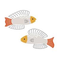 Cute vector underwater fishes isolated. Vector modern flat style animal set.