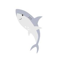 Cute isolated smiling blue shark. Vector illustration of sea baby fish.