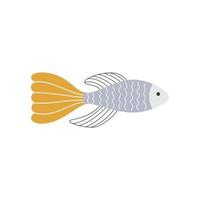 Cute vector underwater isolated fish. Vector modern hand drawn animal.