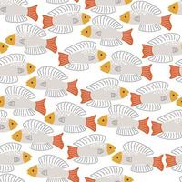 Sea fish in abstract style on a white background. Seamless pattern with wild flat animal vector