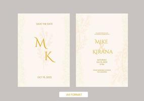 pastel brown floral wedding invitation vector