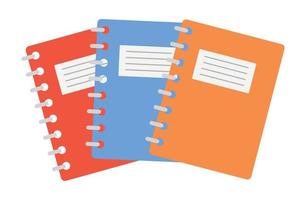 tres cuadernos escolares sobre un fondo blanco - vector