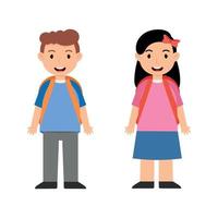 Schoolboy and schoolgirl with school backpacks on a white background - Vector