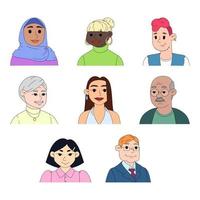 Set of portraits of people in doodle style. Collection of vector illustrations isolated on white background. Colorful cartoon characters