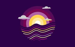 simple minimal sun sea illustration vector