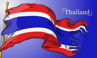 Amazing thailand flag background hand drawn vector with line art style