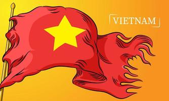 Amazing vietnam vector flag with hand drawn line art style