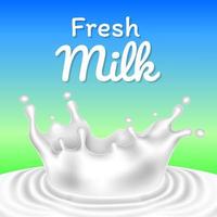 vector de ilustración de leche fresca de salpicadura o gota realista