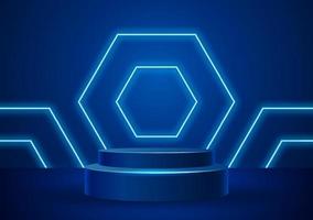 Podium with neon light shapes illustration vector