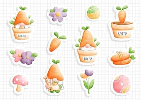 watercolor easter gnome, gnome easter sticker sheet. Vector illustration