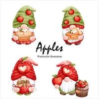 watercolor apples gnome, gnome fruit vector illustration