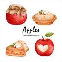 watercolor apples, fruit vector illustration