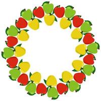 Round frame of three colors apples, fantasy fruit border for invitation or flyer design vector