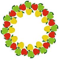 Round frame of three colors apples, fantasy fruit border for invitation or flyer design vector