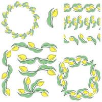 Set of dividers, borders and frames of yellow doodle tulips for design vector