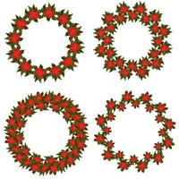 Poinsettia wreath set, different circle frames with winter flower for design vector