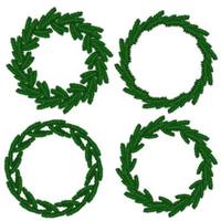 Set of wreaths of coniferous twigs, round frames of evergreen plants for festive design vector