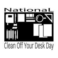 National Clean Off Your Desk Day, Silhouette of a table and various objects on it, a work table with books and pencils vector