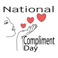 National Compliment Day, Symbolic direction of hearts with hands and themed inscription vector