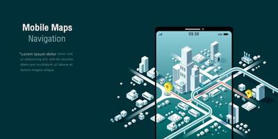 Mobile maps Navigation, And tracking concept. Isometric city map, App design, Infographic. Vector illustration