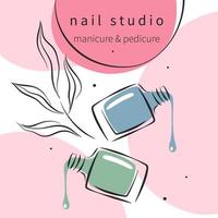 Design for nail studio for social media posts and stories, mobile apps. Nail polish, nail brush. Vector illustrations