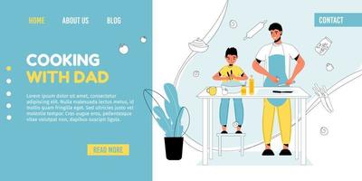 Dad son cooking together at kitchen landing page