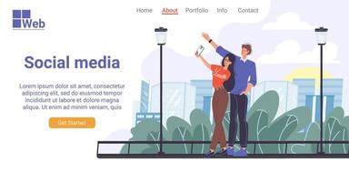 Communication in social media landing page design vector