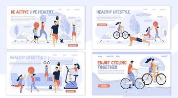 Healthy lifestyle daily sport activity webpage set vector