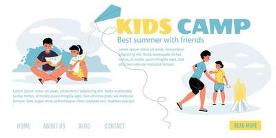 Kid summer camp in forest advertising landing page vector