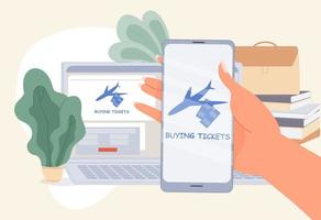 Buying airplane ticket online service mobile app vector