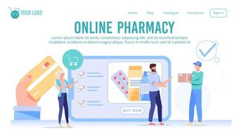 Online drugstore pharmacy service landing page vector