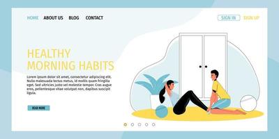 Healthy morning family common habit landing page vector