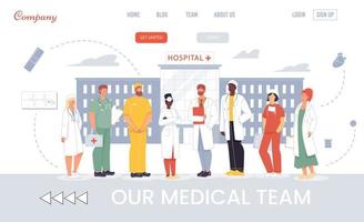 Hospital landing page presenting medical staff vector