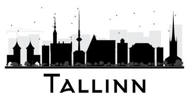 silueta en blanco y negro del horizonte de la ciudad de tallin.