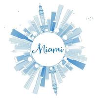 Outline Miami Skyline with Blue Buildings and Copy Space. vector