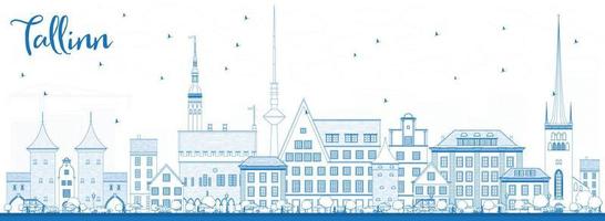 Outline Tallinn Skyline with Blue Buildings. vector