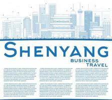 Outline Shenyang Skyline with Blue Buildings and Copy Space. vector