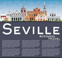 Seville Skyline with Color Buildings, Blue Sky and Copy Space. vector