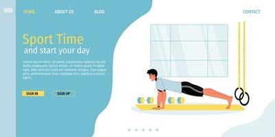 Morning sport time activity landing page design vector