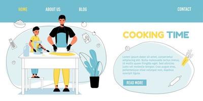 Happy family cooking time household landing page vector