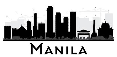 silueta en blanco y negro del horizonte de la ciudad de manila. vector