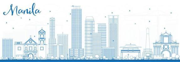 Outline Manila Skyline with Blue Buildings. vector