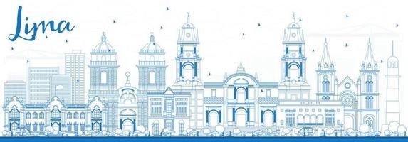 Outline Lima Skyline with Blue Buildings. vector