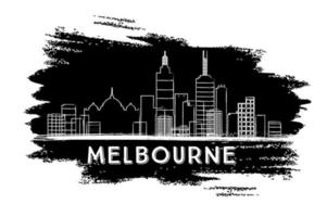 Melbourne Skyline Silhouette. Hand Drawn Sketch. Vector Illustration. Business Travel and Tourism Concept with Modern Buildings. Image for Presentation Banner Placard and Web Site.